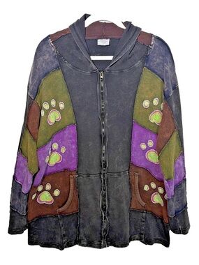 Vintage Greater Good Hoodie Jacket Paws Boho Hippie Festival Zip Up